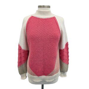 Loft Knit Sweater‎ Large Petite Mock Neck Pullover Pink Bubble Sleeve Detail